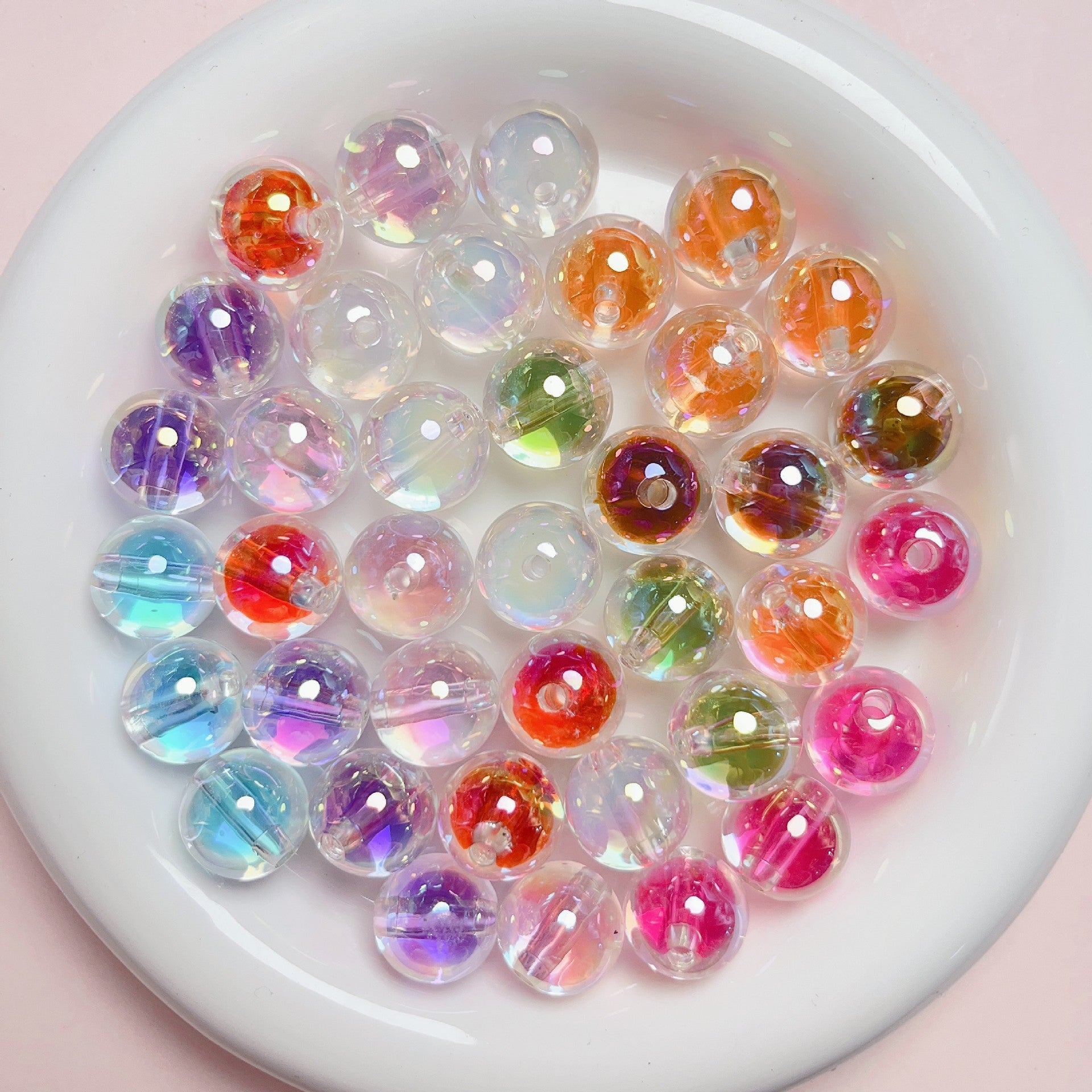 Wholesale 10pcs 16mm UV transparent sugar core round beads straight hole beads